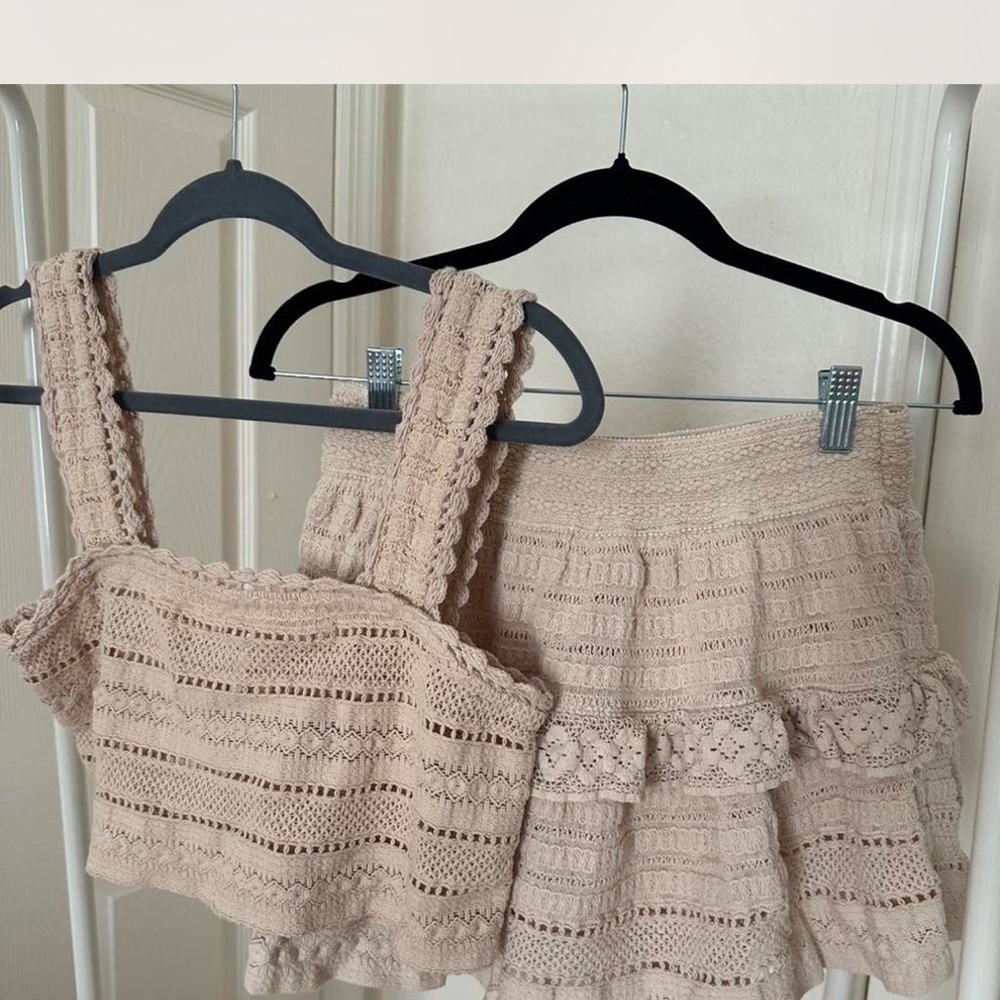 Aerie Tan Crochet Top and Skirt Set